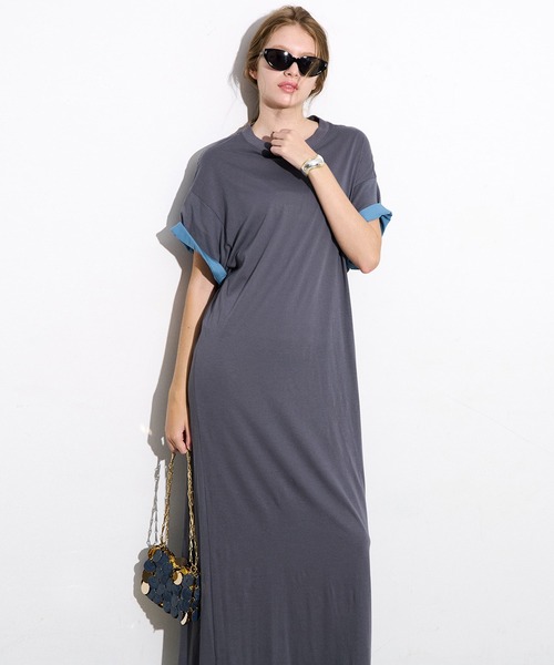 LE CIEL BLEU(ルシェルブルー)の「マキシTシャツドレス / Maxi T-Shirt Dress(ワンピース・レディース・ブラック/チャコールグレー・38/36)」の4枚目の写真