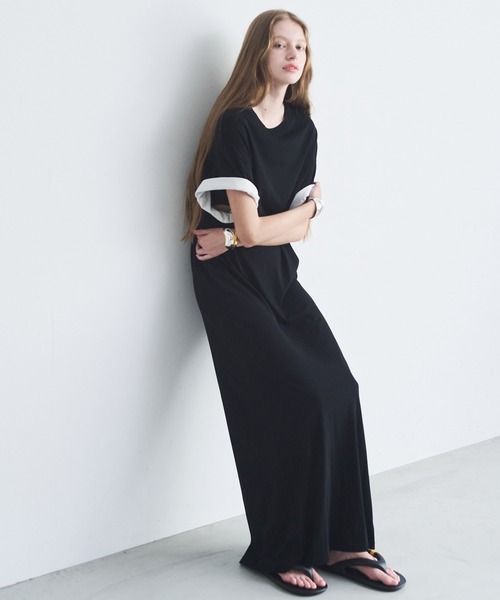 LE CIEL BLEU(ルシェルブルー)の「マキシTシャツドレス / Maxi T-Shirt Dress(ワンピース・レディース・ブラック/チャコールグレー・38/36)」の14枚目の写真