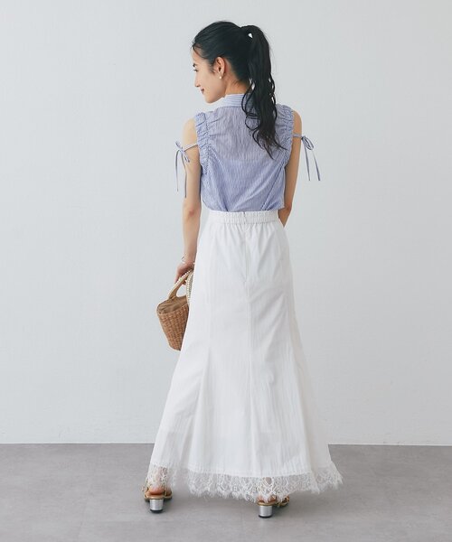 La boutique BonBon（ラブティックボンボン）の「【雨の日にも頼れる！すっきり華やか】裾レースマーメイドスカート（スカート・レディース・ブラック/ホワイト・36/38）」の8枚目の写真