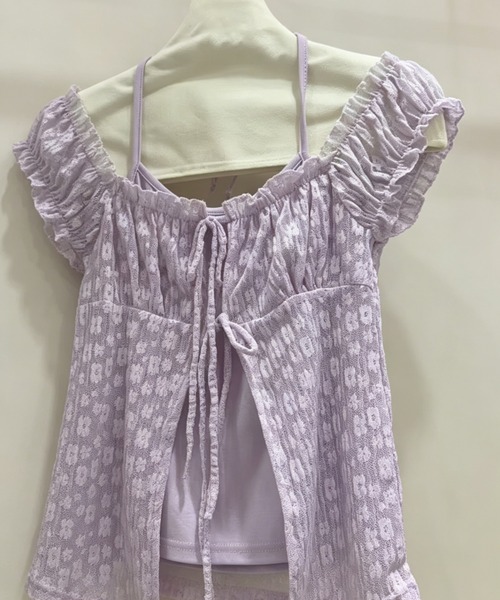 GEMEDA(ジェメダ)の「【3color】小花柄×レースであざと可愛い♡ シャーリング半袖トップス / 韓国ガーリーブラウス(シャツ/ブラウス・レディース・ブルー/パープル/ホワイト・M)」の20枚目の写真
