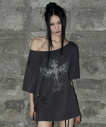 キッチアイレットオーバーサイズTシャツチャコール