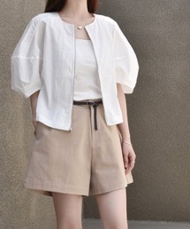 ノーカラー半袖ジャケット