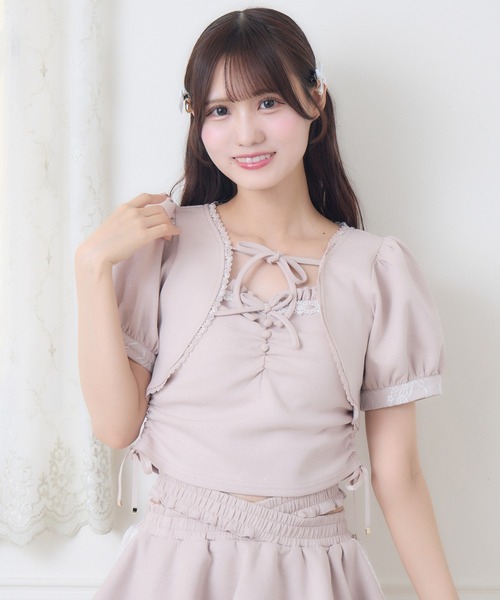 couture BY ROJITA(クチュールバイロジータ)の「【セットアップ対応】ラメスウェットキャミボレロセット(Tシャツ/カットソー・レディース・グレー/ピンク/ブラック・FREE)」の1枚目の写真