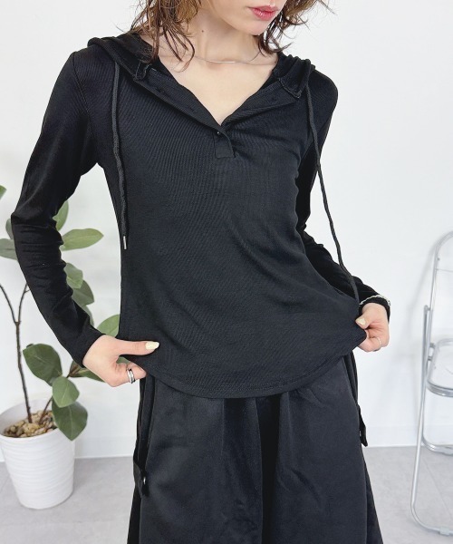 mellomela.(メロメラ)の「ヘンリーネックフーディー(Tシャツ/カットソー・レディース・ホワイト/グレー/ブラック・FREE)」の21枚目の写真
