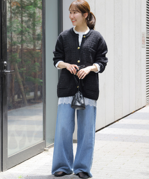 JOURNAL STANDARD relume(ジャーナルスタンダード レリューム)の「《WEB限定追加3》TWEEDYニットジャケット(カーディガン/ボレロ・レディース・ブラック/ブラック系その他・FREE)」の3枚目の写真