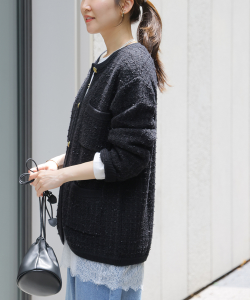 JOURNAL STANDARD relume(ジャーナルスタンダード レリューム)の「《WEB限定追加3》TWEEDYニットジャケット(カーディガン/ボレロ・レディース・ブラック/ブラック系その他・FREE)」の7枚目の写真