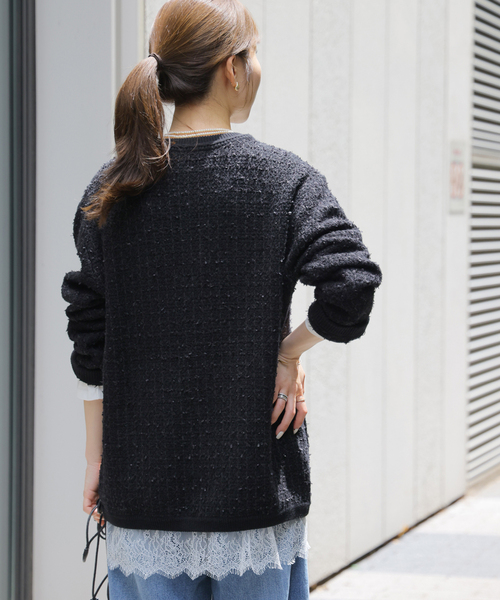 JOURNAL STANDARD relume(ジャーナルスタンダード レリューム)の「《WEB限定追加3》TWEEDYニットジャケット(カーディガン/ボレロ・レディース・ブラック/ブラック系その他・FREE)」の8枚目の写真