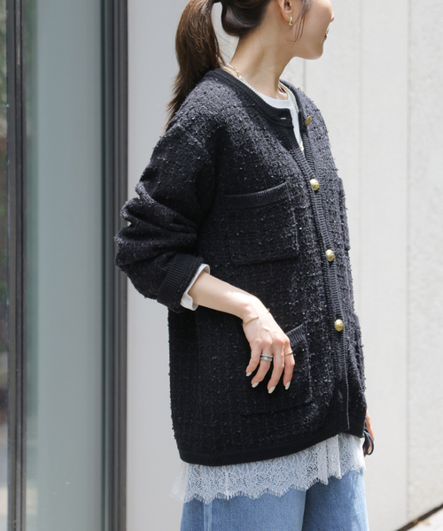 JOURNAL STANDARD relume(ジャーナルスタンダード レリューム)の「《WEB限定追加3》TWEEDYニットジャケット(カーディガン/ボレロ・レディース・ブラック/ブラック系その他・FREE)」の9枚目の写真
