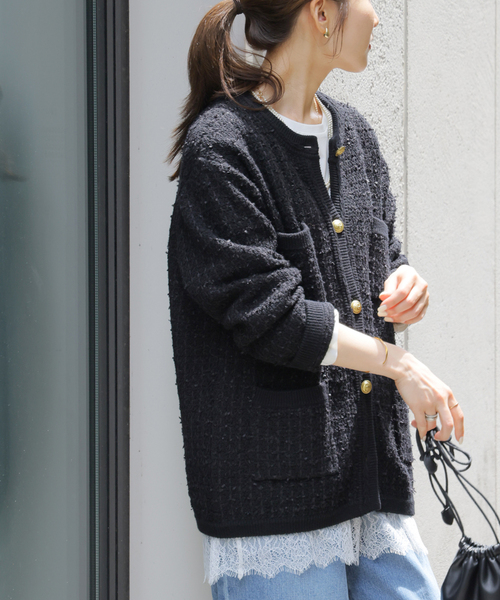 JOURNAL STANDARD relume(ジャーナルスタンダード レリューム)の「《WEB限定追加3》TWEEDYニットジャケット(カーディガン/ボレロ・レディース・ブラック/ブラック系その他・FREE)」の10枚目の写真