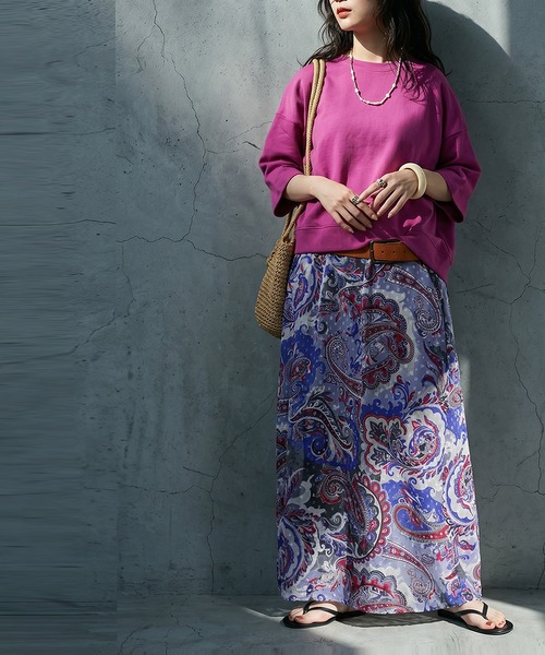 antiqua(アンティカ)の「ペイズリー柄 シアー Aライン スカート(スカート・レディース・パープル・ONESIZE)」の6枚目の写真