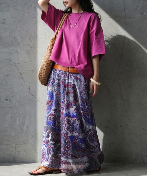 antiqua(アンティカ)の「ペイズリー柄 シアー Aライン スカート(スカート・レディース・パープル・ONESIZE)」の7枚目の写真
