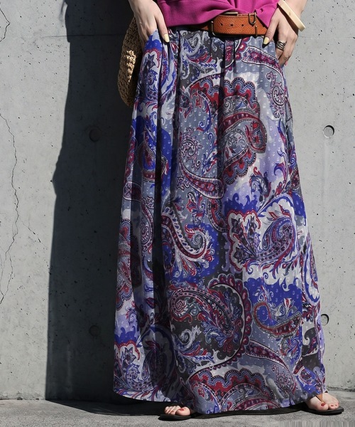 antiqua(アンティカ)の「ペイズリー柄 シアー Aライン スカート(スカート・レディース・パープル・ONESIZE)」の8枚目の写真