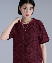 ラメプリントレースレイヤードTシャツ