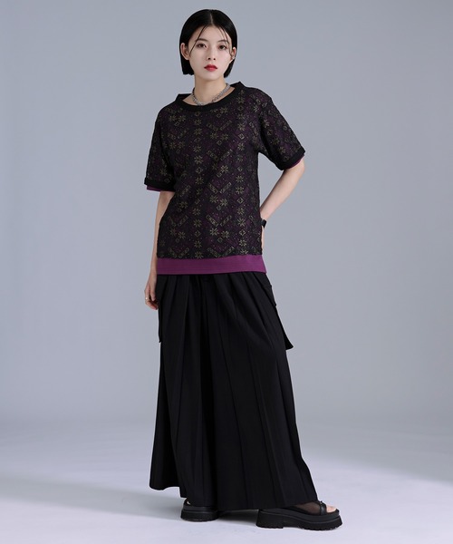 Ellno Loset(エルノロゼット)の「ラメプリントレースレイヤードTシャツ(Tシャツ/カットソー・メンズ・ボルドー/ブラック・SMALL/LARGE/MEDIUM)」の9枚目の写真