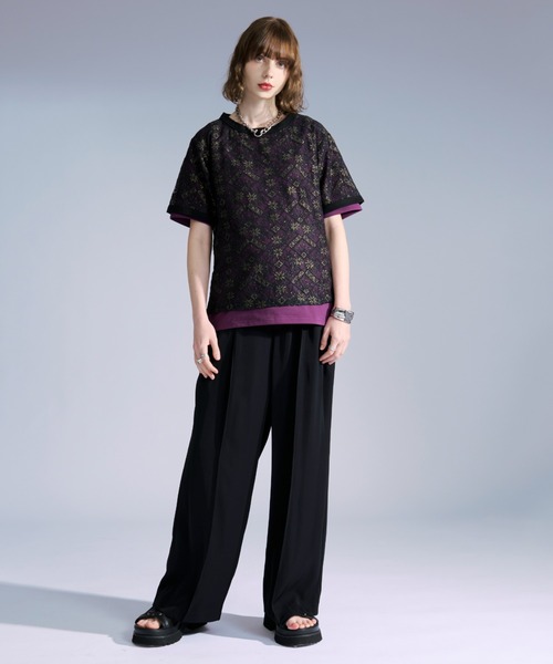 Ellno Loset(エルノロゼット)の「ラメプリントレースレイヤードTシャツ(Tシャツ/カットソー・メンズ・ボルドー/ブラック・SMALL/LARGE/MEDIUM)」の17枚目の写真