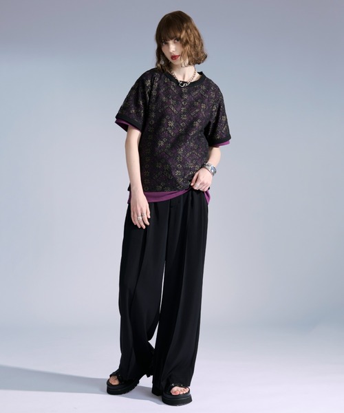 Ellno Loset(エルノロゼット)の「ラメプリントレースレイヤードTシャツ(Tシャツ/カットソー・メンズ・ボルドー/ブラック・SMALL/LARGE/MEDIUM)」の18枚目の写真