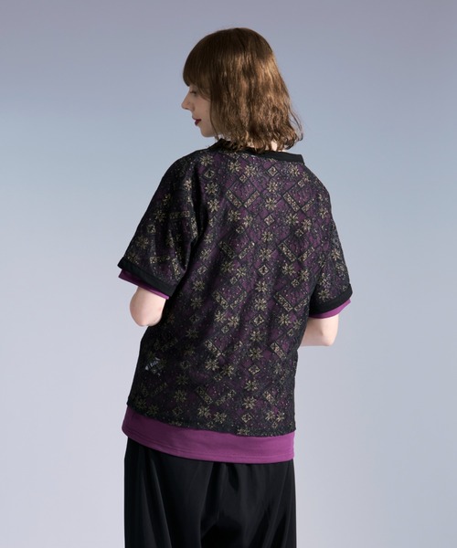 Ellno Loset(エルノロゼット)の「ラメプリントレースレイヤードTシャツ(Tシャツ/カットソー・メンズ・ボルドー/ブラック・SMALL/LARGE/MEDIUM)」の16枚目の写真