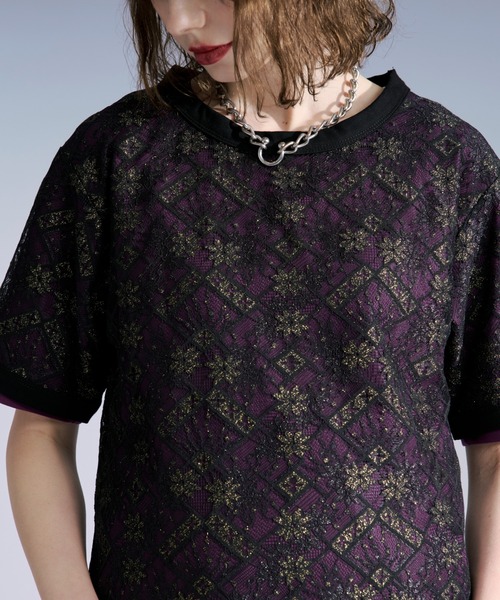 Ellno Loset(エルノロゼット)の「ラメプリントレースレイヤードTシャツ(Tシャツ/カットソー・メンズ・ボルドー/ブラック・SMALL/LARGE/MEDIUM)」の10枚目の写真