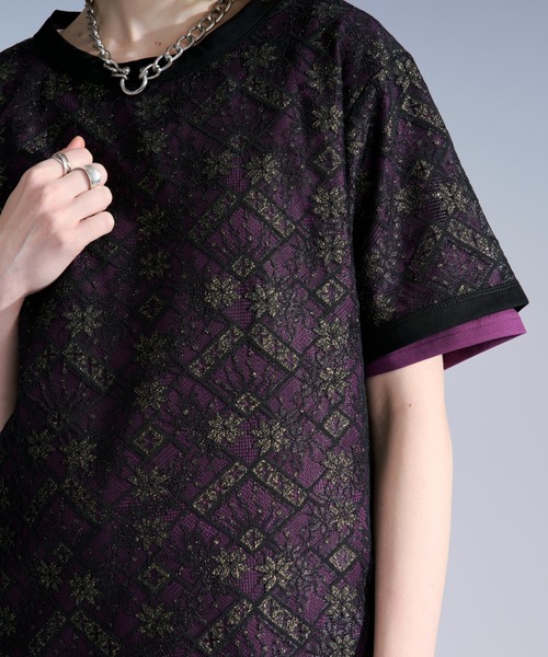 Ellno Loset(エルノロゼット)の「ラメプリントレースレイヤードTシャツ(Tシャツ/カットソー・メンズ・ボルドー/ブラック・SMALL/LARGE/MEDIUM)」の11枚目の写真