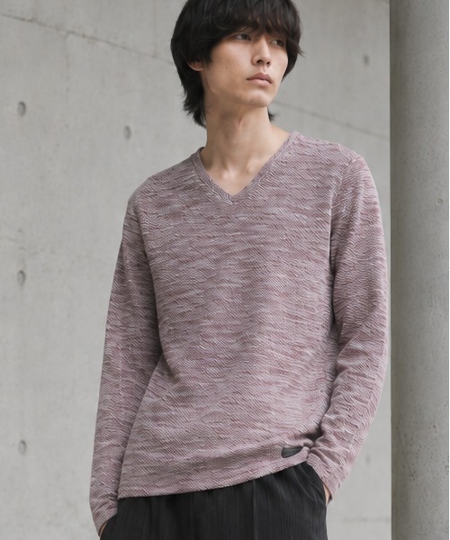 B.I.D.(ビーアイディー)の「《Bd》スラブ編み Vネック長袖カットソー(Tシャツ/カットソー・メンズ・その他/ブラック系/グレー系/ワイン系・MEDIUM/LARGE)」の3枚目の写真