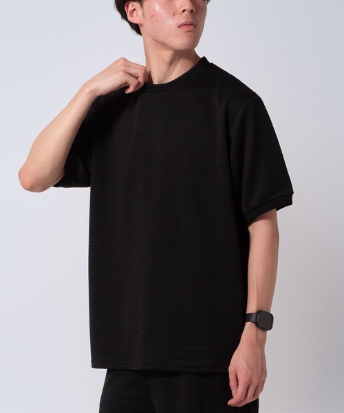 BAYBLO(ベイブロ)の「(SA) ジャガード 無地 半袖 Tシャツ(Tシャツ/カットソー・メンズ・ネイビー/グレー/ブラック・M/LL/L)」の1枚目の写真