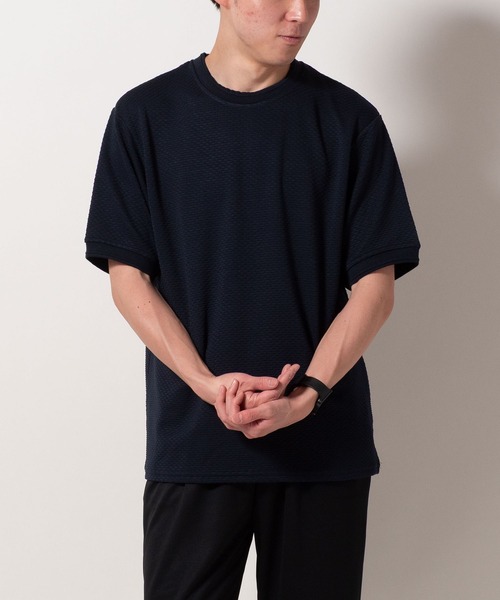 BAYBLO(ベイブロ)の「(SA) ジャガード 無地 半袖 Tシャツ(Tシャツ/カットソー・メンズ・ネイビー/グレー/ブラック・M/LL/L)」の4枚目の写真