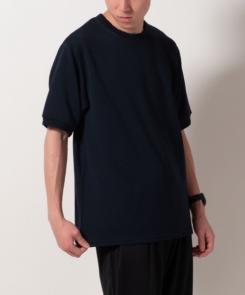BAYBLO(ベイブロ)の「(SA) ジャガード 無地 半袖 Tシャツ(Tシャツ/カットソー・メンズ・ネイビー/グレー/ブラック・M/LL/L)」の8枚目の写真