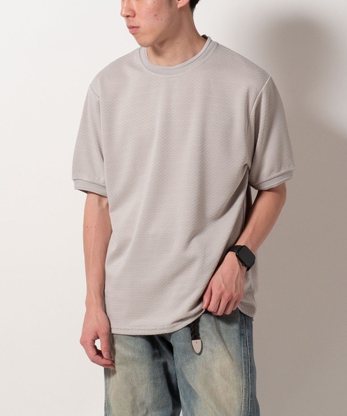 BAYBLO(ベイブロ)の「(SA) ジャガード 無地 半袖 Tシャツ(Tシャツ/カットソー・メンズ・ネイビー/グレー/ブラック・M/LL/L)」の11枚目の写真