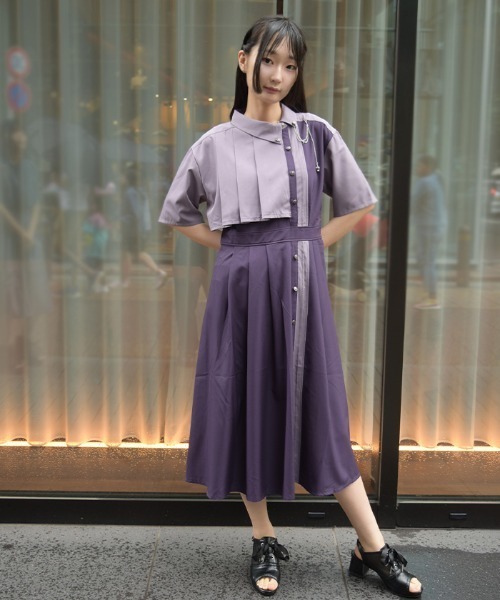 axes femme（アクシーズファム）の「クラウン付バイカラーＯＰ（ワンピース・レディース・グレー/パープル/ブラック・MEDIUM）」の12枚目の写真