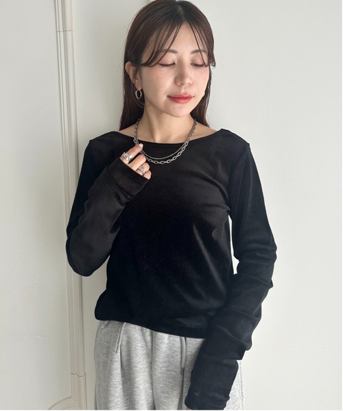 MYMOOD.(マイムード)の「光沢シアーベロアバッグオープントップス(Tシャツ/カットソー・レディース・オフホワイト/ブラウン/グレー/ブラック・FREE)」の8枚目の写真