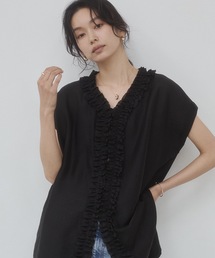 無地 先染めチェック フリルシャツ