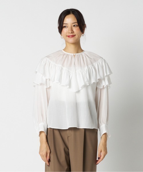 HELIOPOLE(エリオポール)の「FRILL BLOUSE / フリル ブラウス(シャツ/ブラウス・レディース・サックスブルー/ホワイト・38)」の11枚目の写真