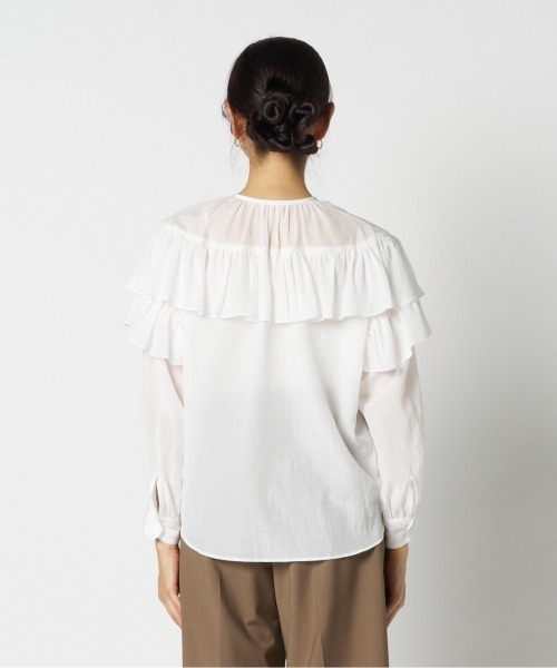 HELIOPOLE(エリオポール)の「FRILL BLOUSE / フリル ブラウス(シャツ/ブラウス・レディース・サックスブルー/ホワイト・38)」の13枚目の写真