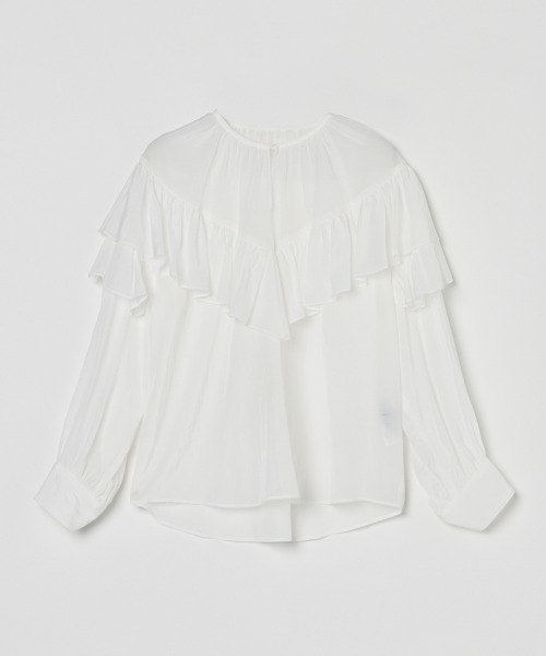 HELIOPOLE(エリオポール)の「FRILL BLOUSE / フリル ブラウス(シャツ/ブラウス・レディース・サックスブルー/ホワイト・38)」の9枚目の写真