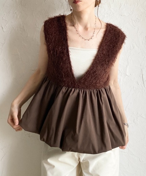 She's Closet(シーズクローゼット)の「前後2wayフェザーヤーン切り替えバルーンペプラムベスト(ベスト・レディース・ブラック/アイボリー/ブラウン・FREE)」の3枚目の写真