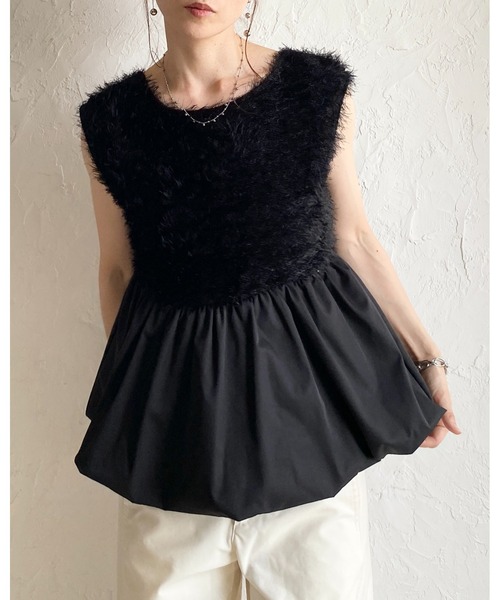 She's Closet(シーズクローゼット)の「前後2wayフェザーヤーン切り替えバルーンペプラムベスト(ベスト・レディース・ブラック/アイボリー/ブラウン・FREE)」の4枚目の写真