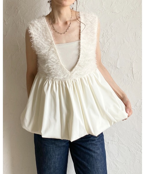 She's Closet(シーズクローゼット)の「前後2wayフェザーヤーン切り替えバルーンペプラムベスト(ベスト・レディース・ブラック/アイボリー/ブラウン・FREE)」の5枚目の写真