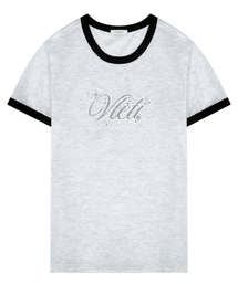 Cotton Twinkle Lettering Contrast Detail T-Shirt (white melange)
