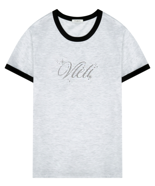 VLETI(ブレッティ)の「Cotton Twinkle Lettering Contrast Detail T-Shirt (white melange)(Tシャツ/カットソー・レディース・ホワイト×グレー・FREE)」の1枚目の写真