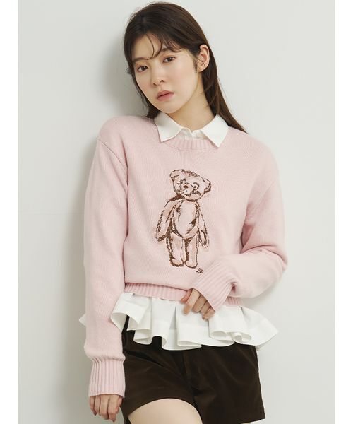LILY BROWN(リリーブラウン)の「【Lily Bear】エンブロイダリーニット(ニット/セーター・レディース・グリーン/ネイビー/アイボリー/ピンク・F)」の4枚目の写真
