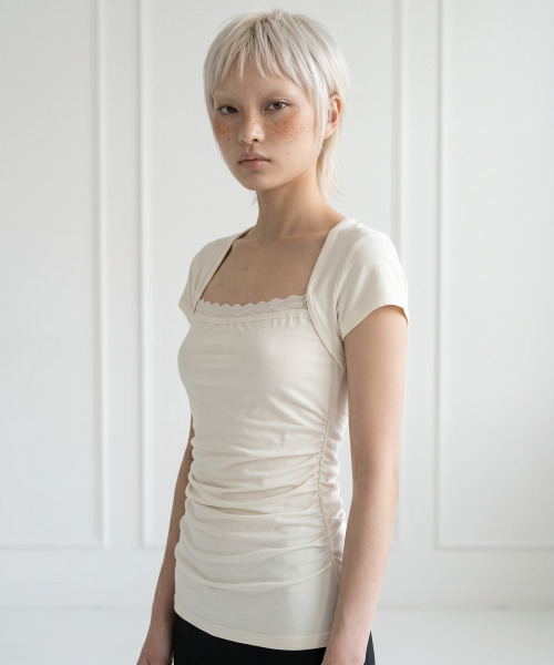 DILETTANTISME(ディレッタンティズム)の「レーススクエアネックシャーリングTシャツ(アイボリー)(Tシャツ/カットソー・レディース・その他・FREE)」の3枚目の写真