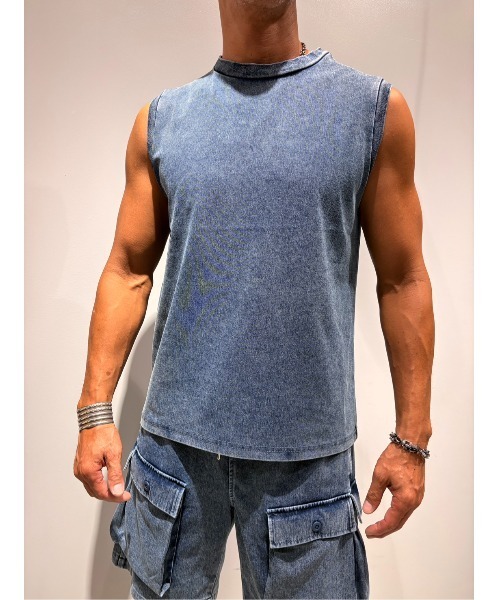 COOK JEANS(クックジーンズ)の「デニムノースリーブタンクトップ(タンクトップ・メンズ・サックスブルー/杢グレー/ネイビー/グレー・LARGE/MEDIUM)」の1枚目の写真