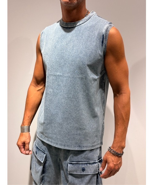 COOK JEANS(クックジーンズ)の「デニムノースリーブタンクトップ(タンクトップ・メンズ・サックスブルー/杢グレー/ネイビー/グレー・LARGE/MEDIUM)」の4枚目の写真