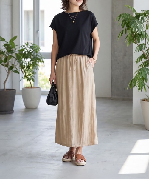STYLE DELI（スタイルデリ）の「ウエストコードシャイニースカート（スカート・レディース・ライトブルー/ブラック/オレンジ系その他・FREE）」の3枚目の写真