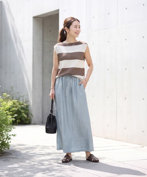 STYLE DELI（スタイルデリ）の「ウエストコードシャイニースカート（スカート・レディース・ライトブルー/ブラック/オレンジ系その他・FREE）」の12枚目の写真