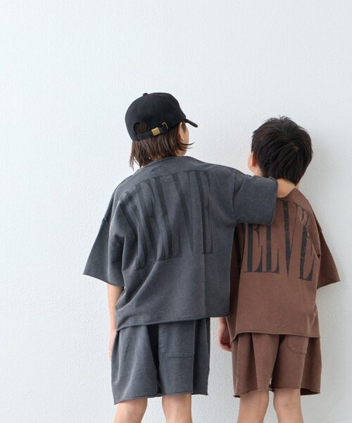CIAOPANIC TYPY(チャオパニックティピー)の「【KIDS】ピグメント加工バックロゴ5分袖セットアップ(Tシャツ/カットソー・キッズ・ブラック/ブラウン・150/130/110)」の1枚目の写真