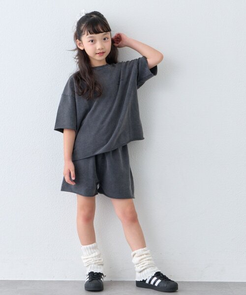CIAOPANIC TYPY(チャオパニックティピー)の「【KIDS】ピグメント加工バックロゴ5分袖セットアップ(Tシャツ/カットソー・キッズ・ブラック/ブラウン・150/130/110)」の6枚目の写真