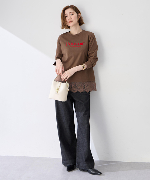 Petit Honfleur(プチオンフルール)の「レース切り替えロゴプリントカットプルオーバー(Tシャツ/カットソー・レディース・アイボリー/ブラウン・L/M)」の5枚目の写真