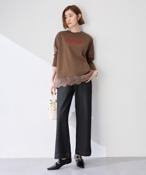 Petit Honfleur(プチオンフルール)の「レース切り替えロゴプリントカットプルオーバー(Tシャツ/カットソー・レディース・アイボリー/ブラウン・L/M)」の7枚目の写真