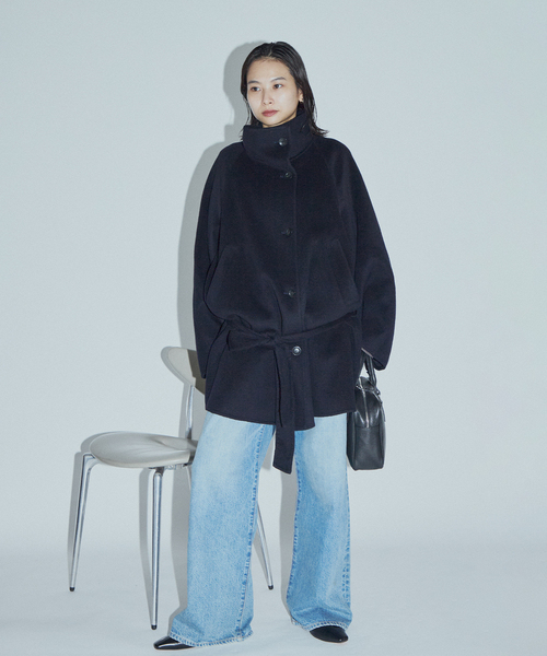 JOURNAL STANDARD(ジャーナルスタンダード)の「【ASIDE】スーパー140ビーバーリバーハイネック コート(その他アウター・レディース・ネイビー/ブラウン・FREE)」の4枚目の写真